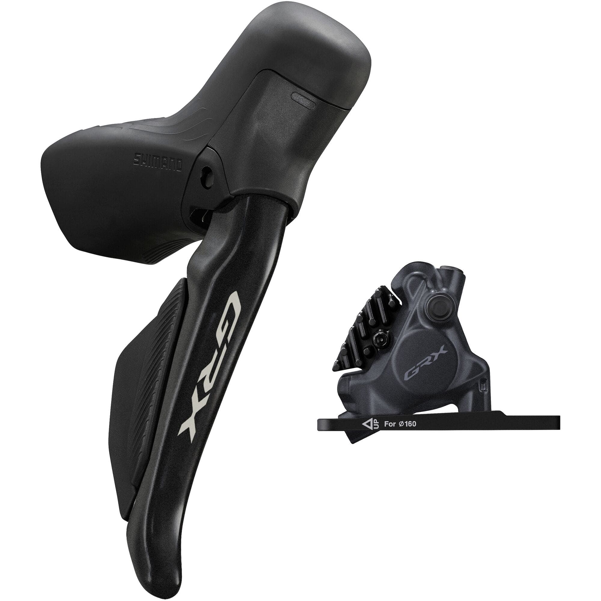 Shimano GRX GRX ST-RX715/BR-RX410 bled hydraulic Di2 STI set; flat mount calliper; RH front
