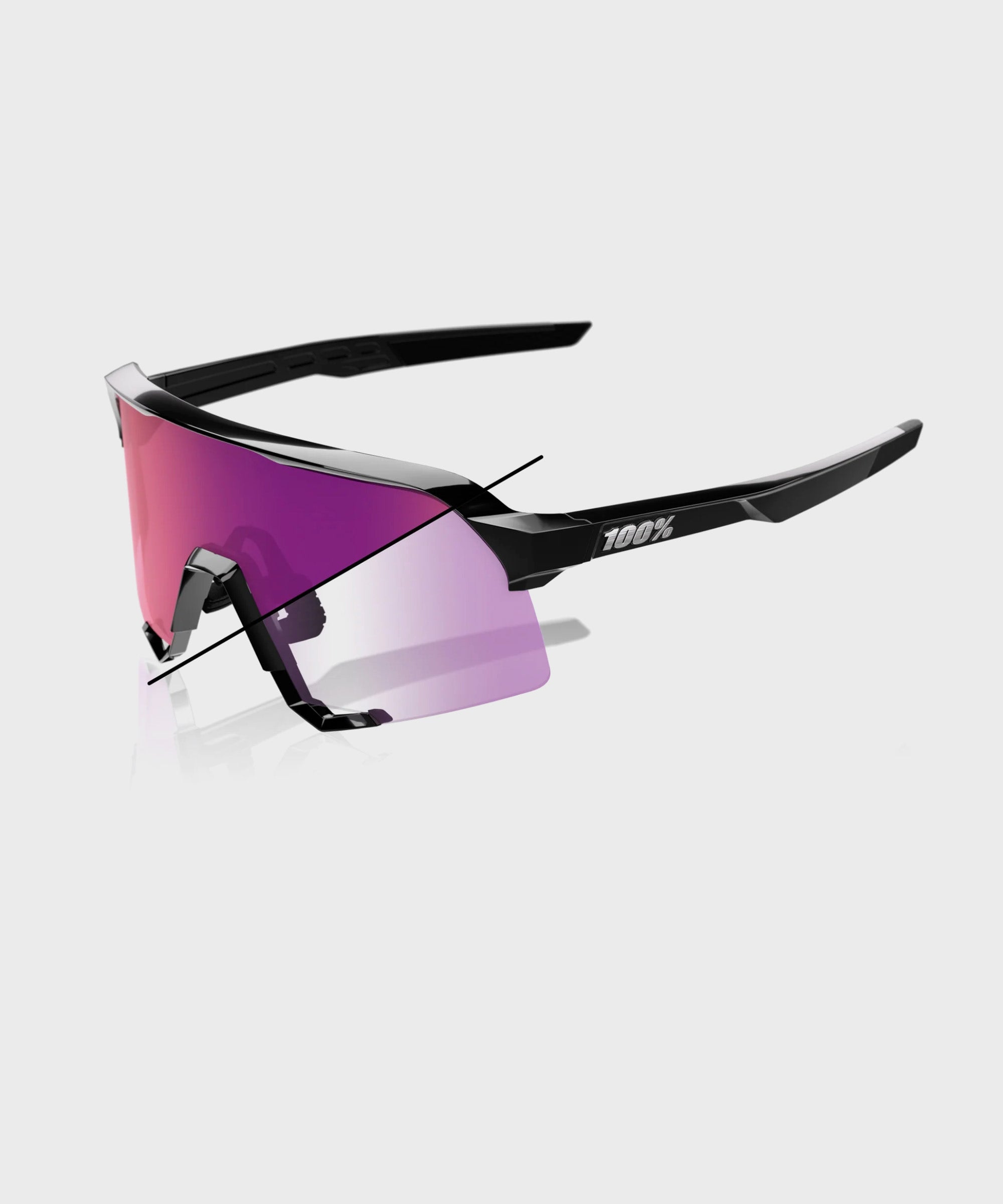 100% S3 Glasses - Gloss Black / Purple Flash Mirror Photochromic Lens