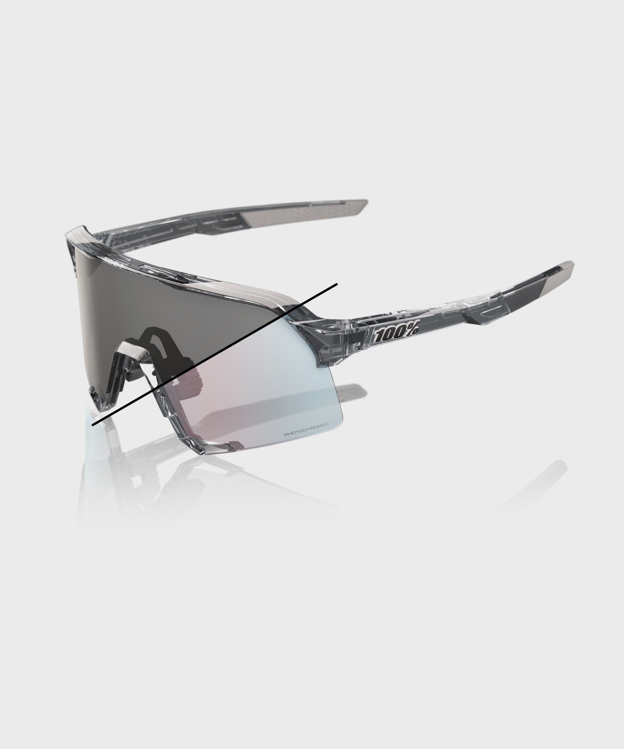 100% S3 Glasses - Translucent Grey / Rose Gold Mirror Photochromic Lens