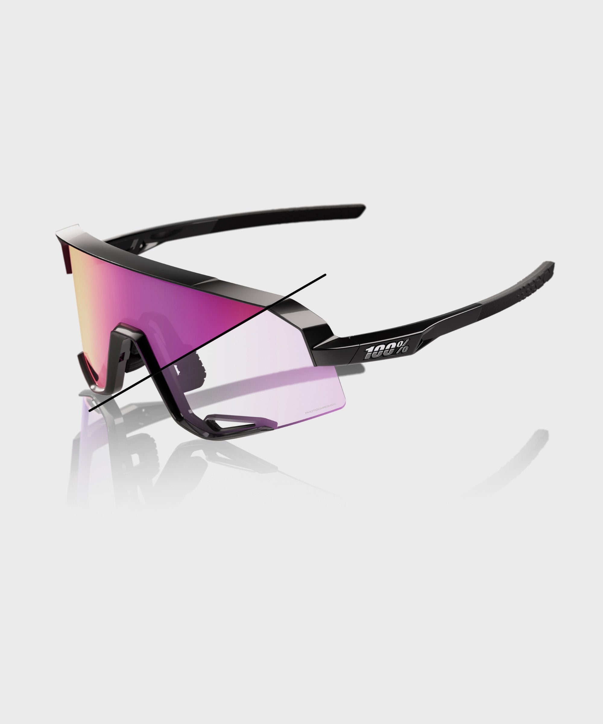 100% Slendale Glasses - Gloss Black / Purple Flash Mirror Photochromic Lens