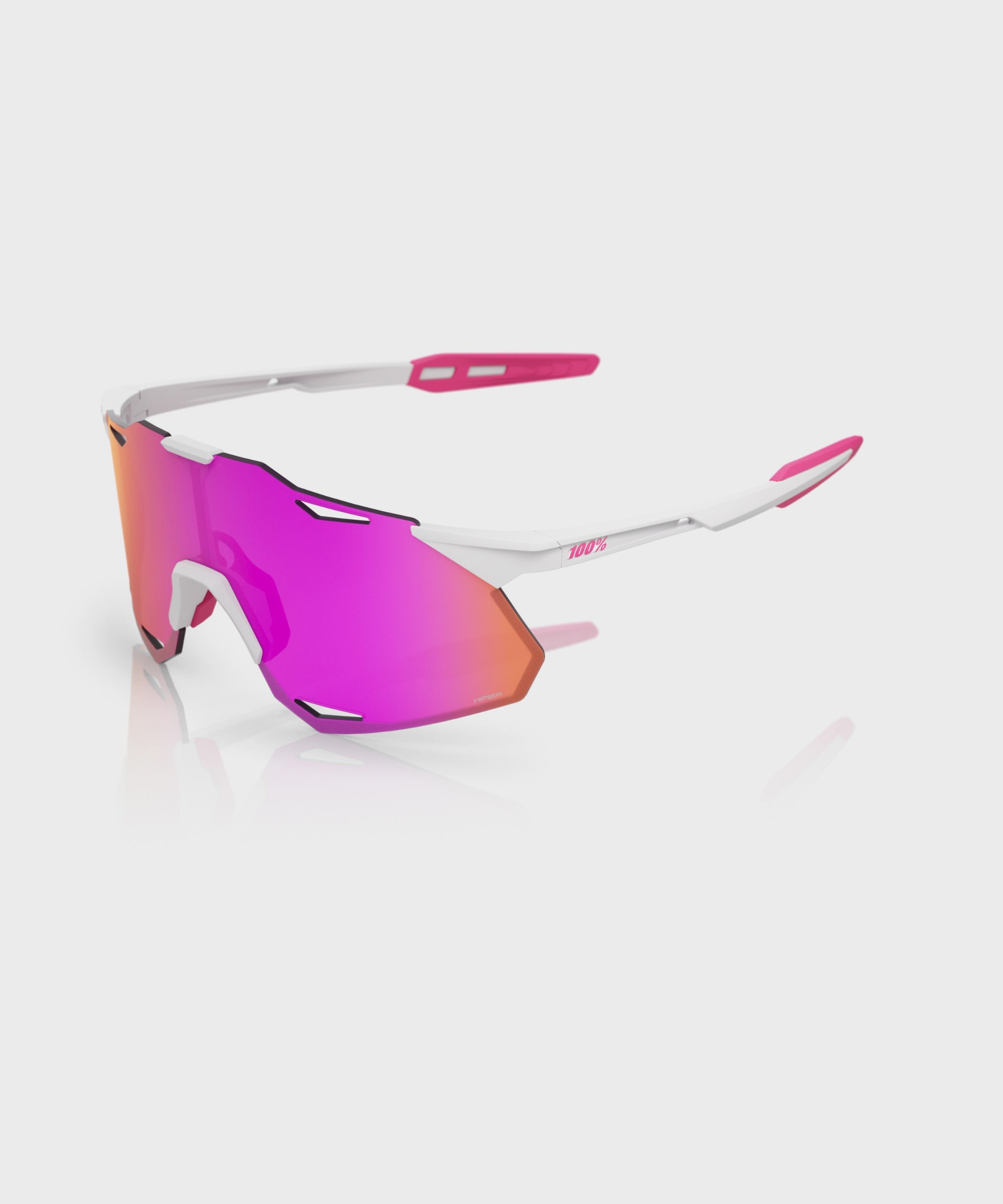 100% Hypercraft XS Glasses - Matte White Pink / HiPER Vital Pink Mirror Lens