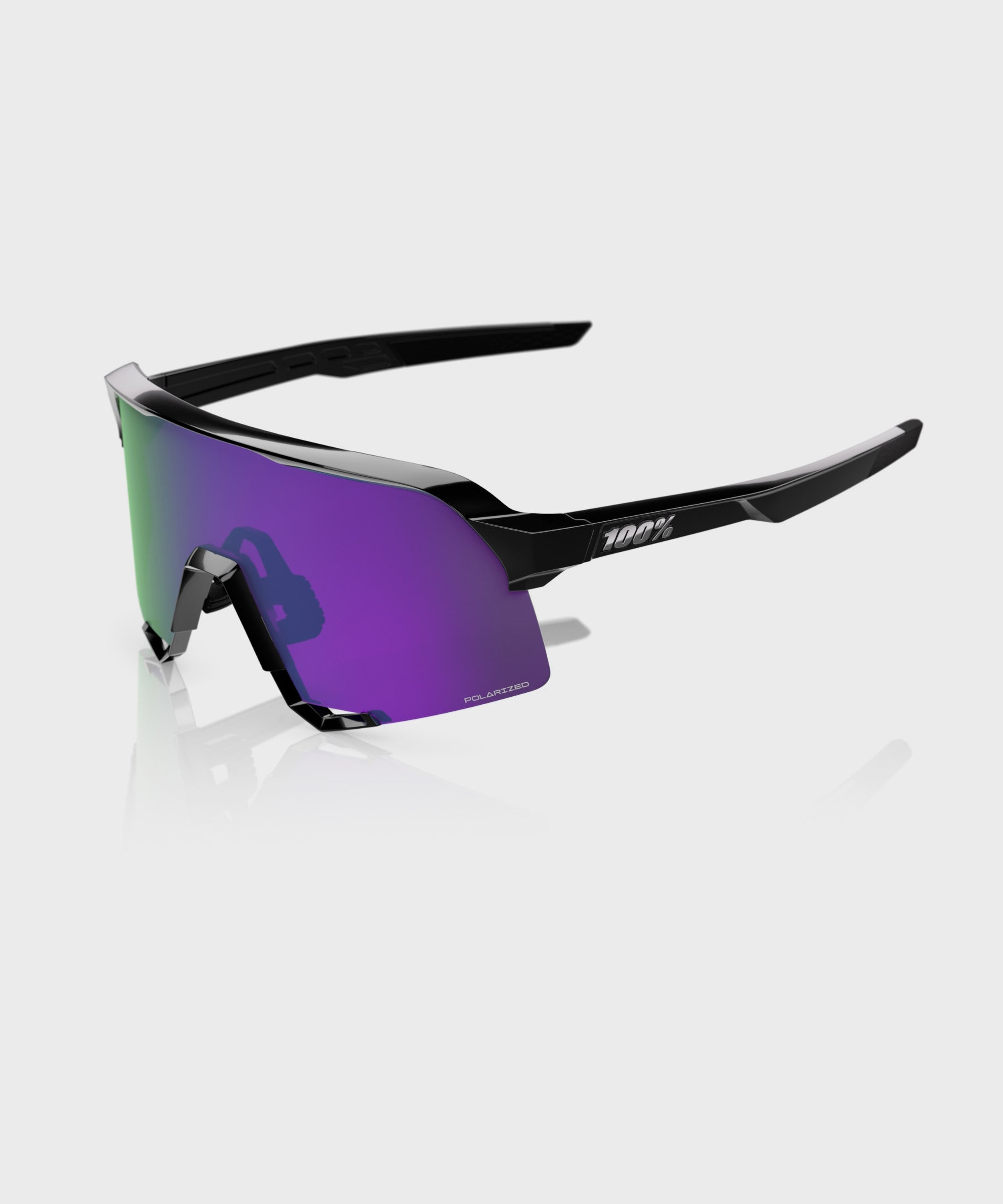 100% S3 Glasses - Polished Black / HiPER Lavender Mirror Polarized Lens