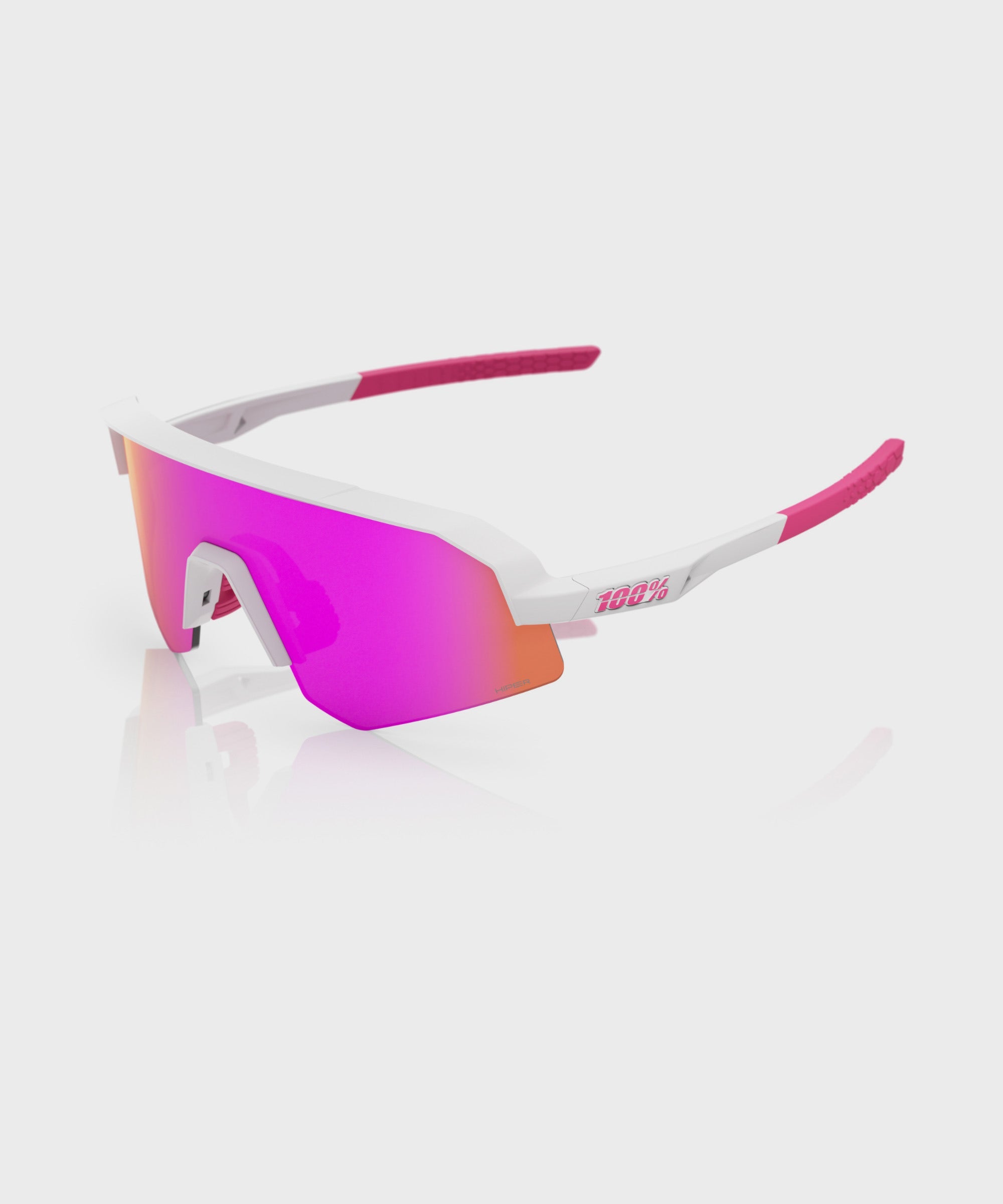 100% Slendale Youth Glasses - Matte White Pink / HiPER Vital Pink Mirror Lens