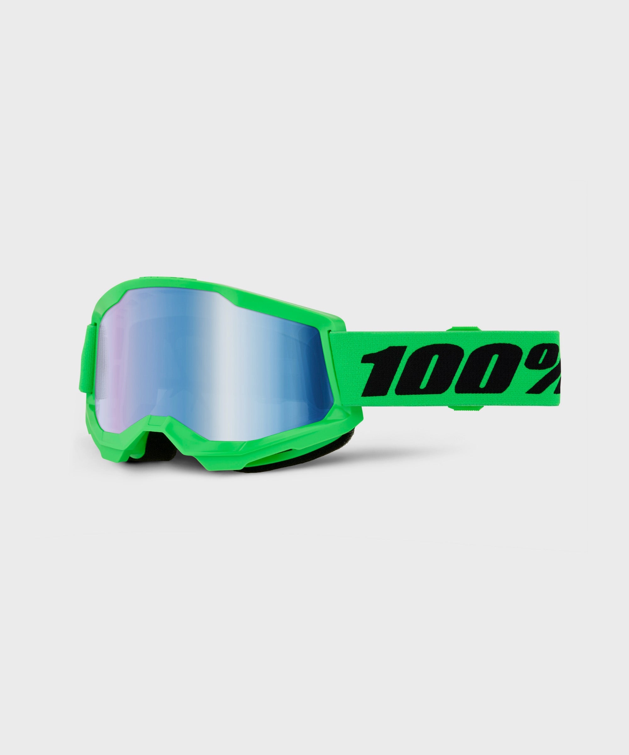 100% Strata 2 Goggles Neon Green / Blue Mirror Lens