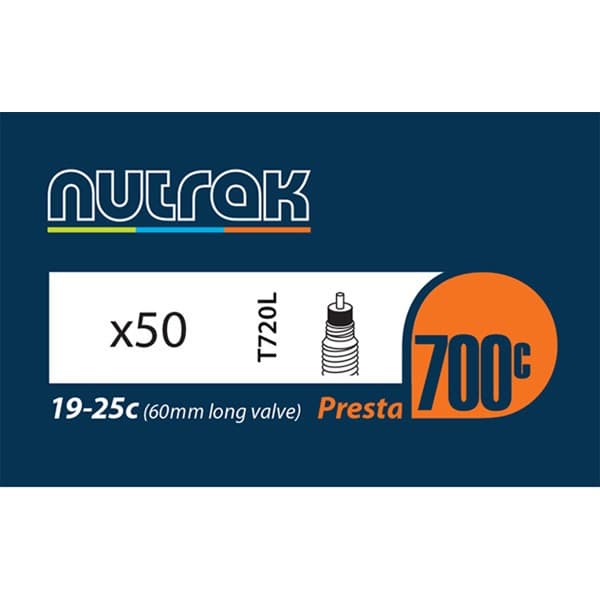 Nutrak 700 x 19 - 25C Presta 60 mm long valve inner tube (box of 50)