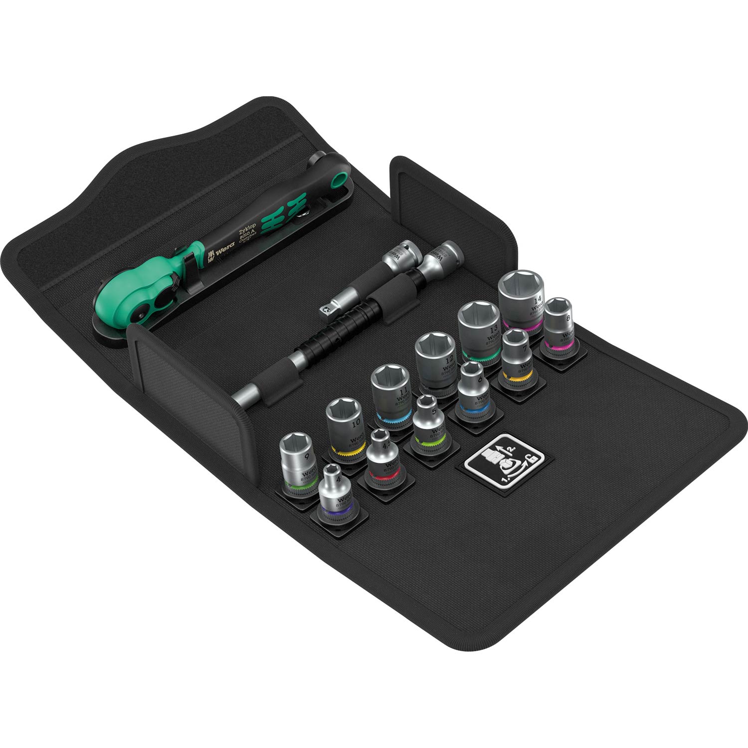 Wera Tools 8100 SA 13 Zyklop Comfort  Ratchet Set 1/4 Drive Metric,15 Pack -  -