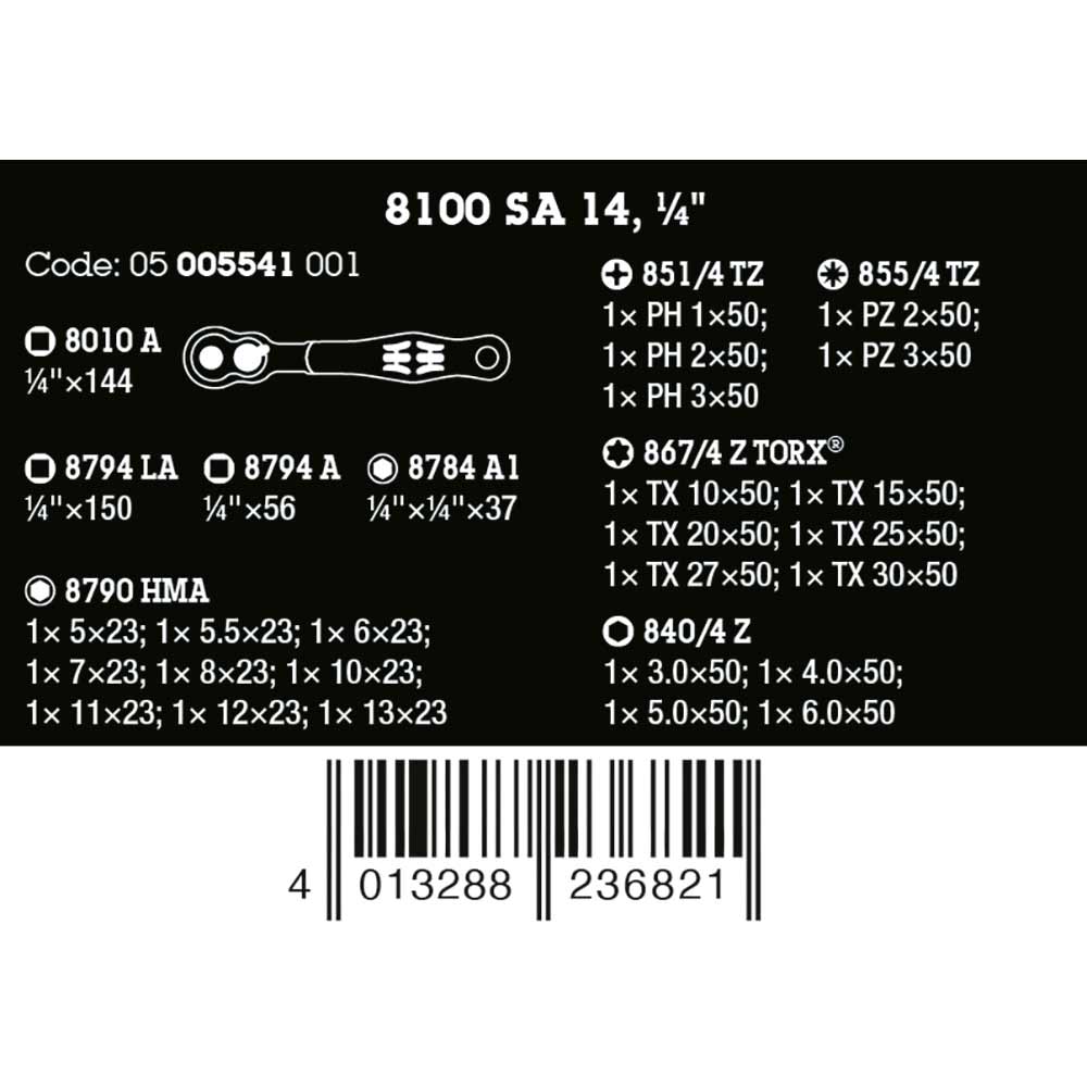 Wera Tools 8100 SA 14 Zyklop Comfort  Ratchet Set 1/4 Drive Metric, 28 Pack -  -