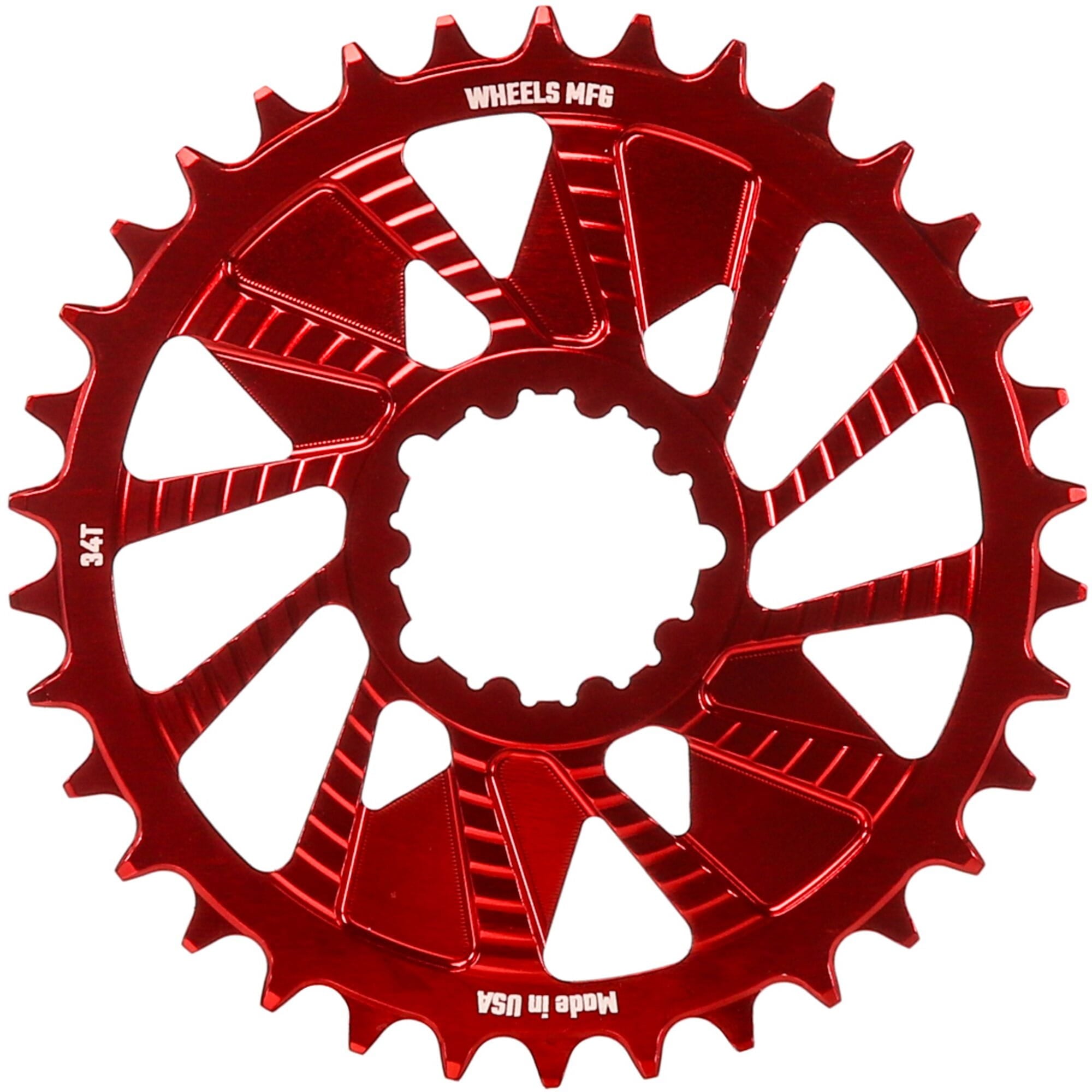 Wheels Manufacturing Red; Chainring 34T; Shimano Direct Mount; 1.5mm Outboard; HG+ Chain