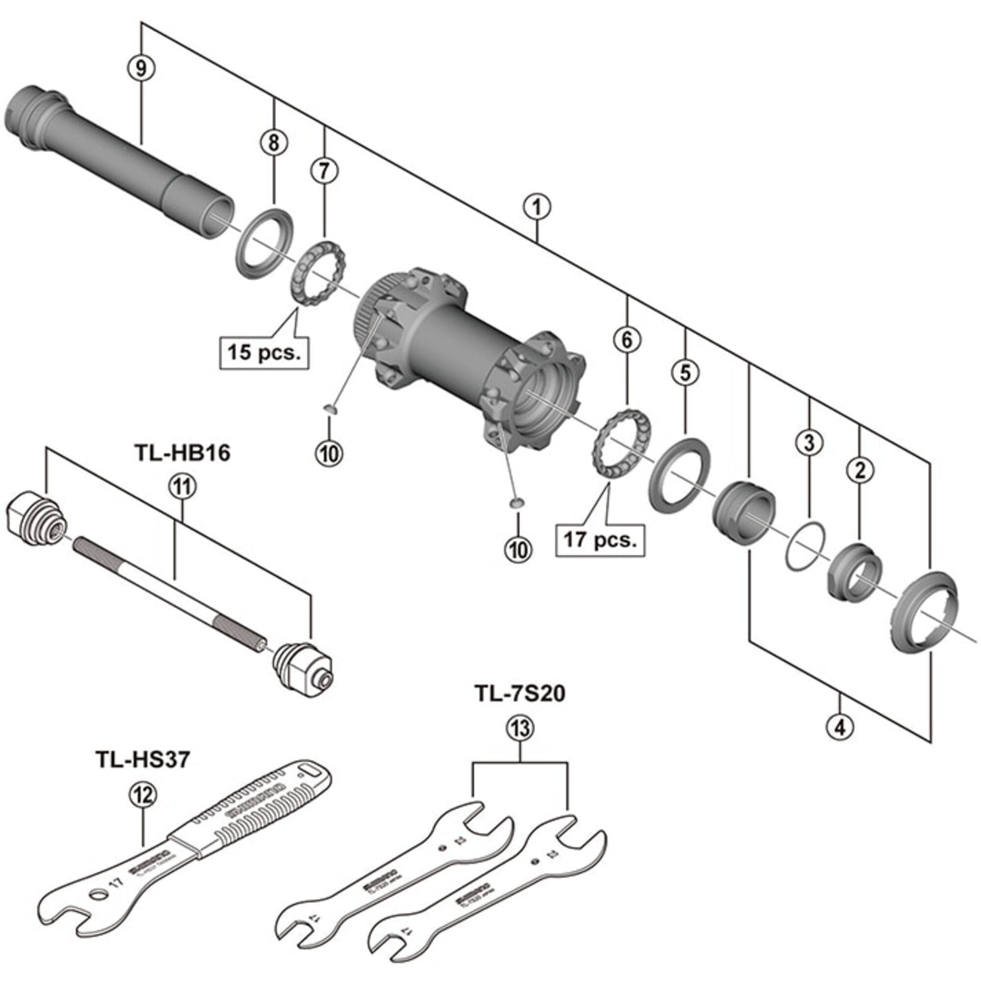 Shimano Spares HB-M8110-BS complete hub axle, 110 mm