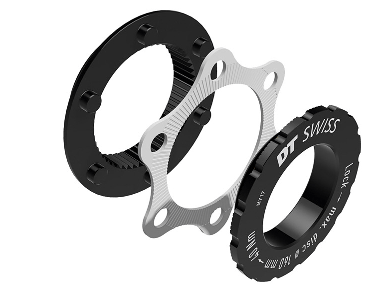 DT Swiss Centre-Lock to 6-bolt fitting adapter for Road; QR; 9 or 12 mm Axles