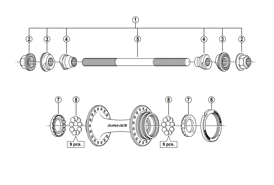 Shimano Spares HB-7710 rear Track complete axle 164 mm