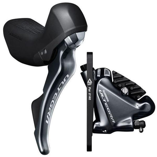 Shimano Ultegra ST-R8020 bled hydraulic disc; mechanical STI set; flat mount calliper; RH front