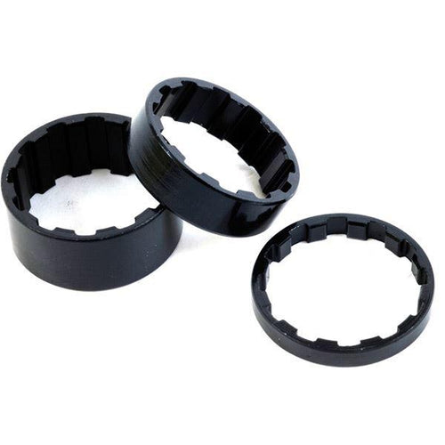 M Part Splined Alloy Headset Spacers 1-1/8 inch; 5 / 10 / 15 mm Black; Pack of 3