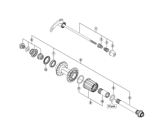 Shimano FH-7900 complete axle assembly