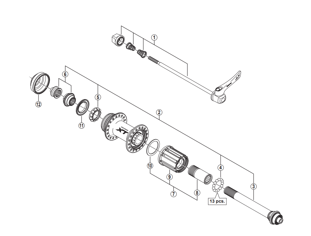 Shimano Spares FH-M785 complete hub axle