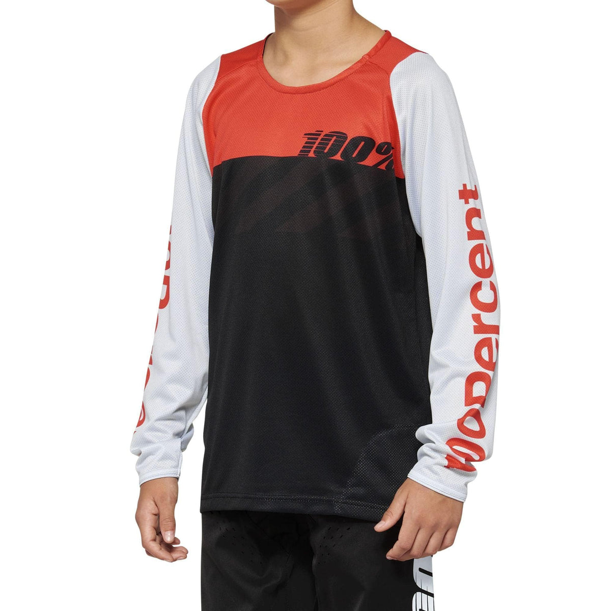 100% R-Core Long Sleeve Youth Jersey 2022 Black/Racer Red S
