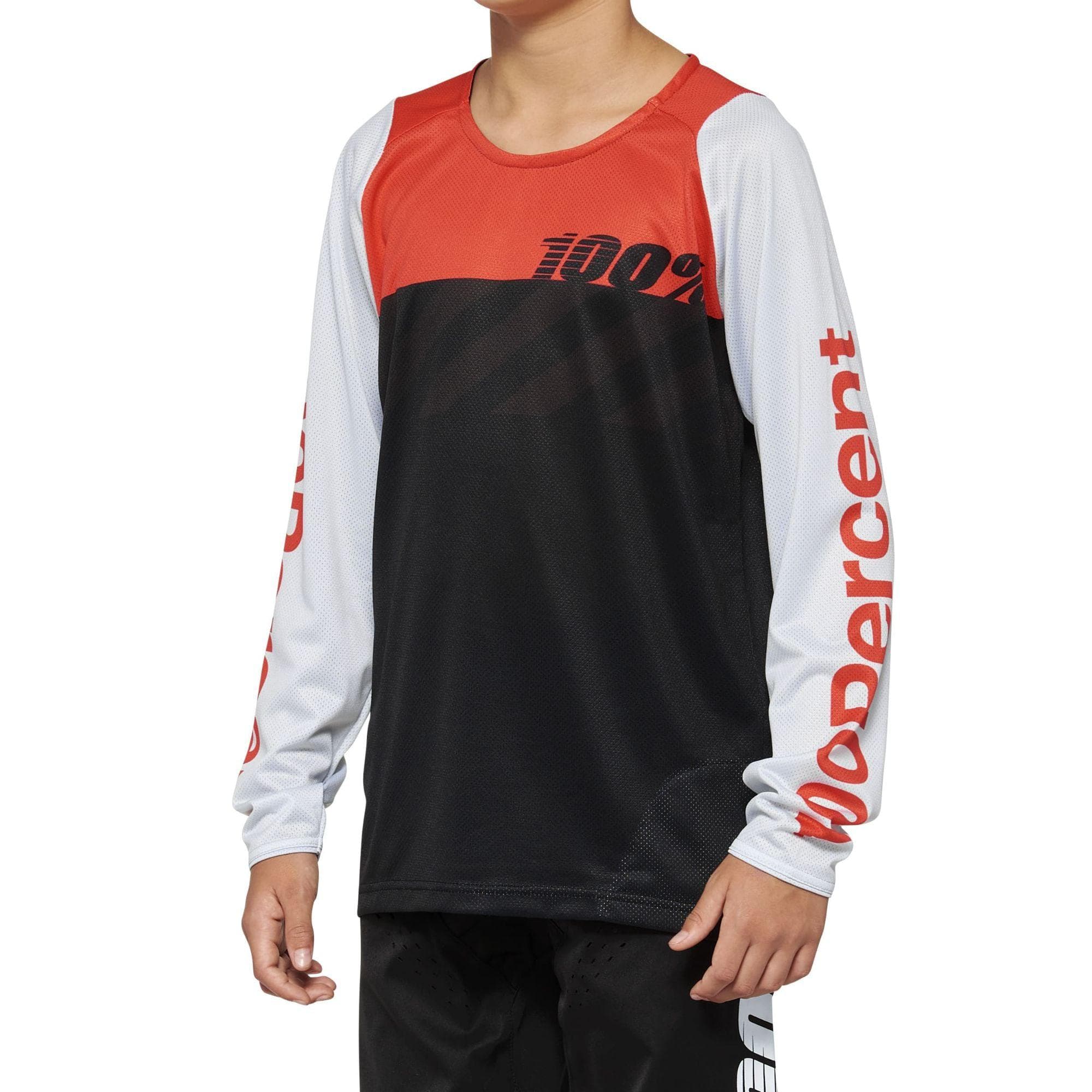 100% R-Core Long Sleeve Youth Jersey 2022 Black/Racer Red S