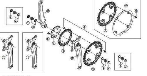Shimano Spares FC-M540 double chainring fixing bolts and nuts - M8 x 8.5 mm - (set of 4)