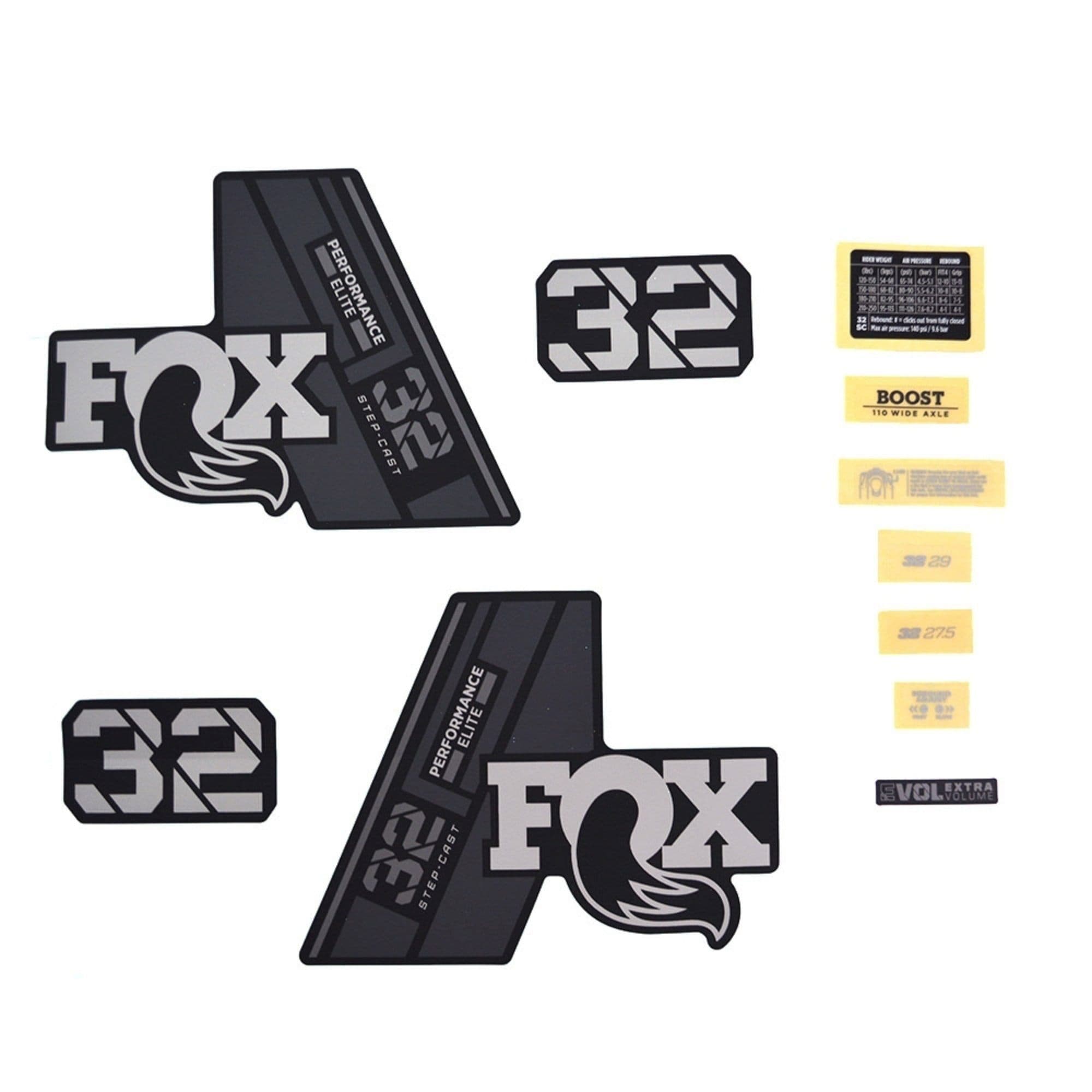 FOX Fork 32 Decal Kit: SC P-Se Grey Logo Matte Black 2021