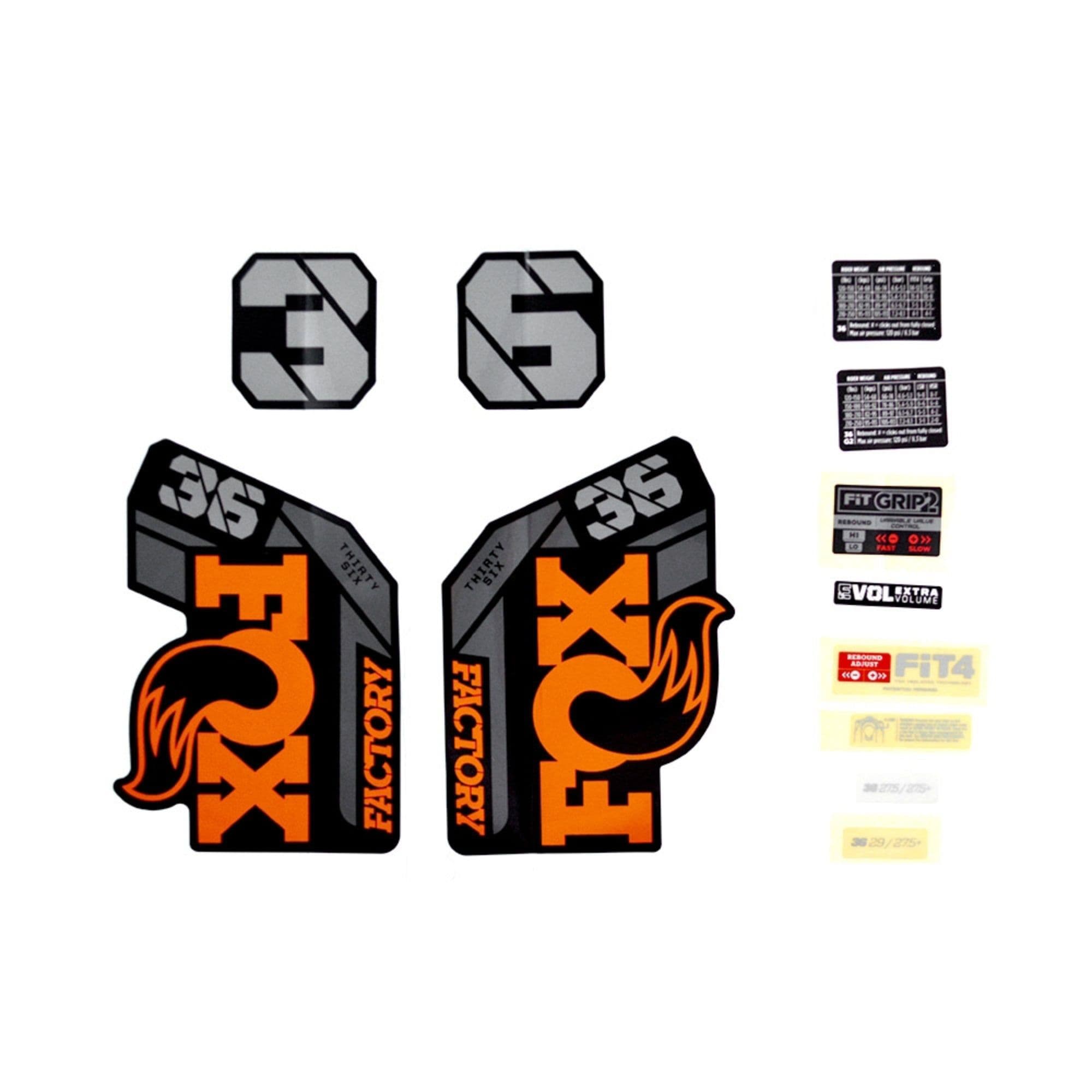 FOX Fork 36 Decal Kit: F-S Orange Logo Shiny Black 2021