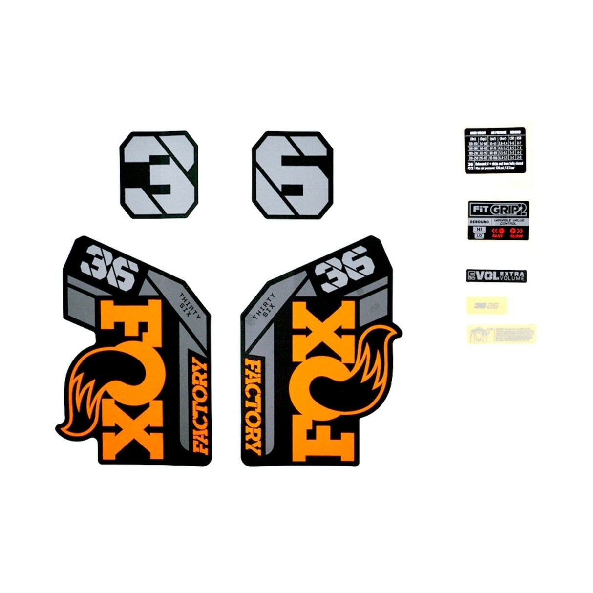 FOX Fork 36 Decal Kit: F-S 26&quot; Orange Logo Matte Black 2021