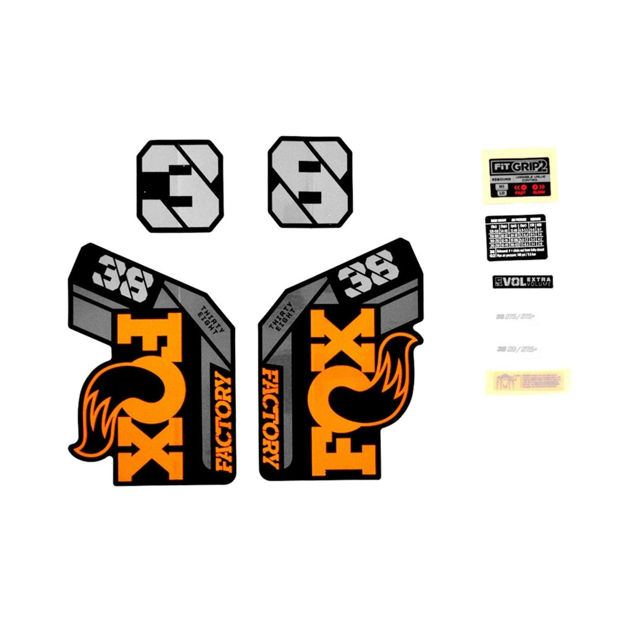 Fox Fork 38 Decal Kit: F-S Orange Logo Shiny Black 2021