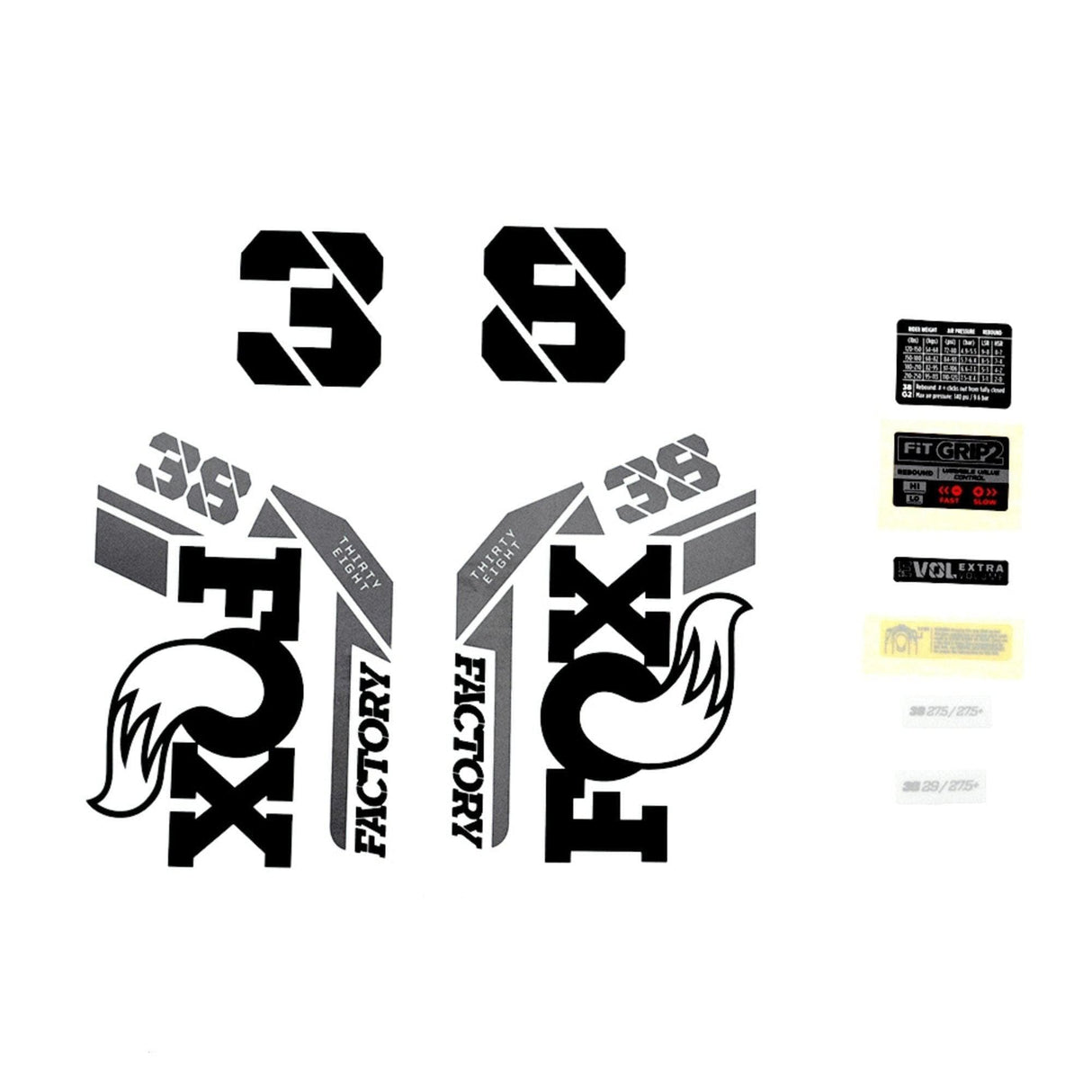 FOX Fork 38 Decal Kit: F-S Black Logo Shiny Orange 2021