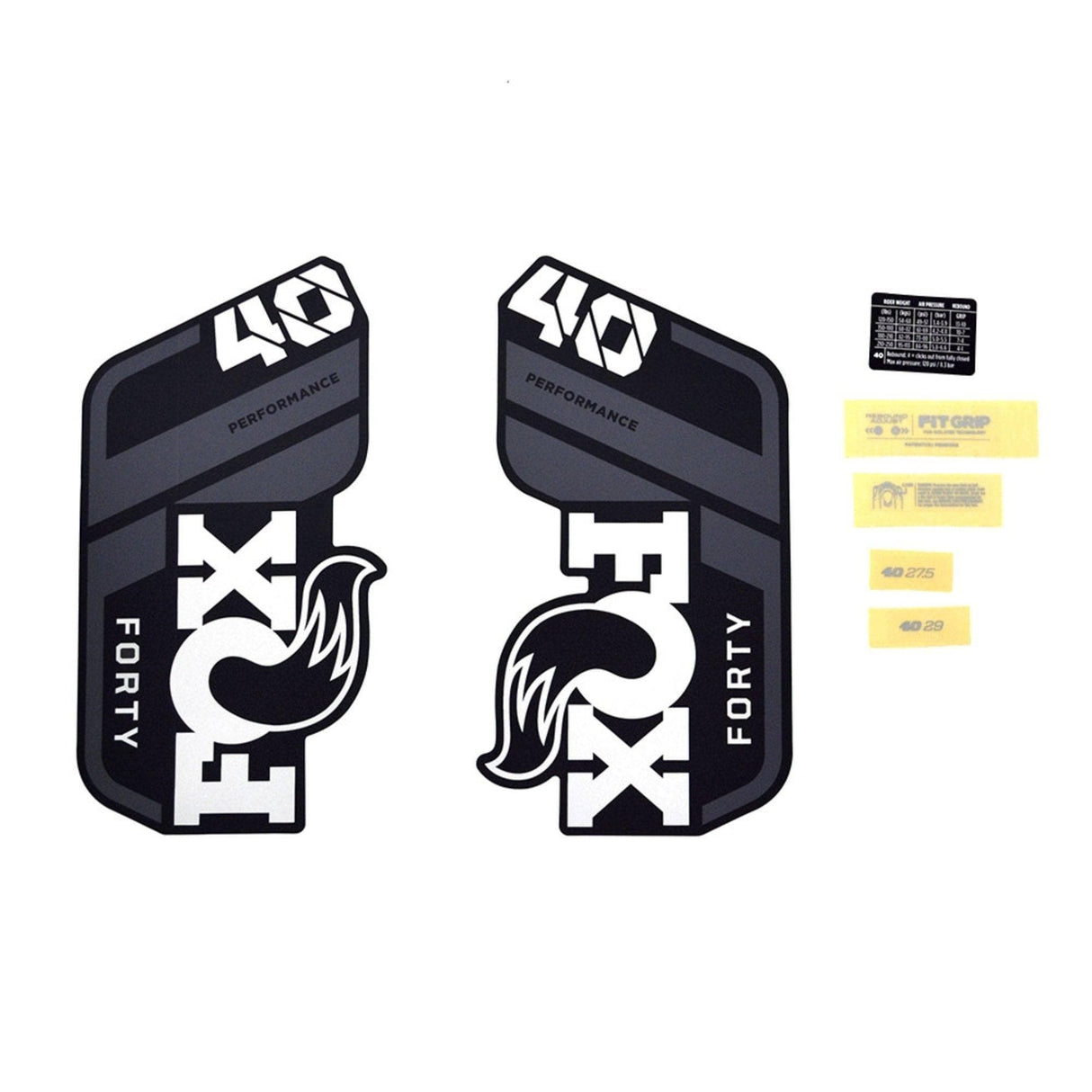 FOX Fork 40 Decal Kit: P-S Grey Logo Matte Black 2021