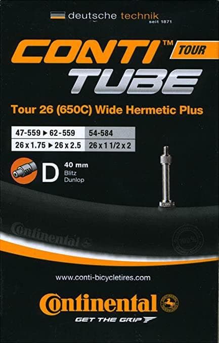 Continental Tour 26 (650c) Wide Hermetic Plus 26" x 1.75 - 2.50" 40mm Dunlop Valve Inner Tube - 0181581