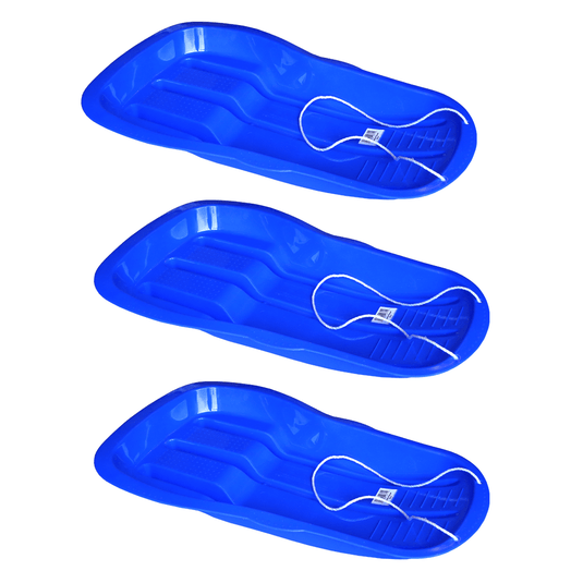 Snow Sledge Toboggan Kids Adult with Rope for Winter Outdoor Sports BLUE 3 PACK