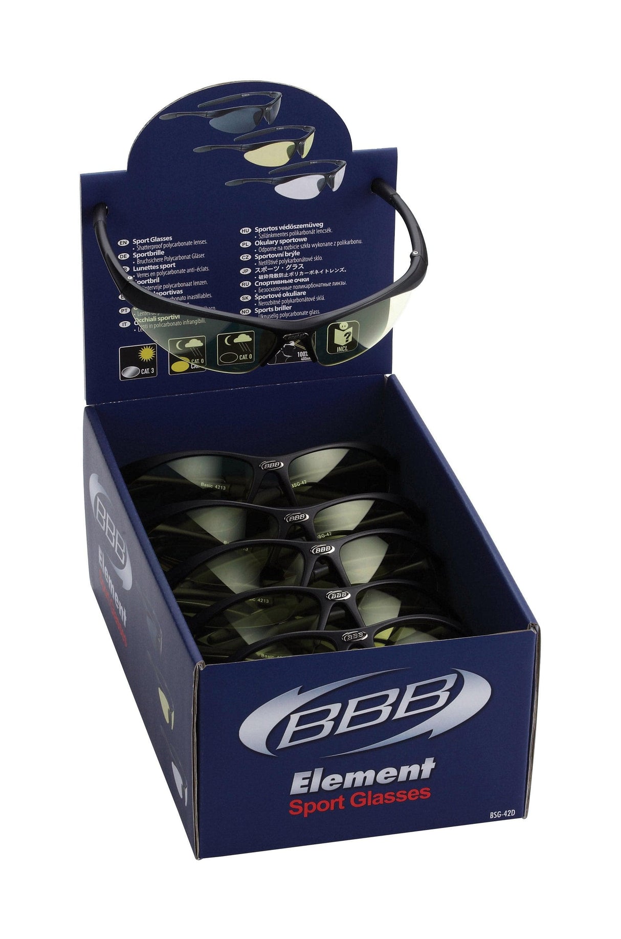 BBB BSG-42D - Element Glasses Disp Box x12 (Blk, Yel Lens)
