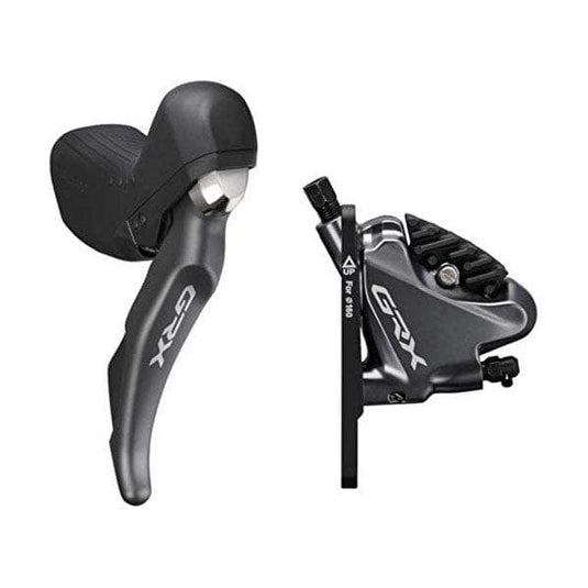 Shimano GRX ST-RX810 GRX 11-speed STI bled with BR-RX810 flat mount calliper; right front