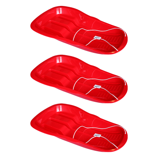 Snow Sledge Toboggan Kids Adult with Rope for Winter Outdoor Sports RED 3 PACK