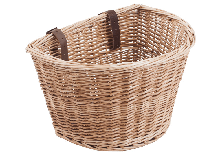 M Part D Shaped wicker basket with leather straps