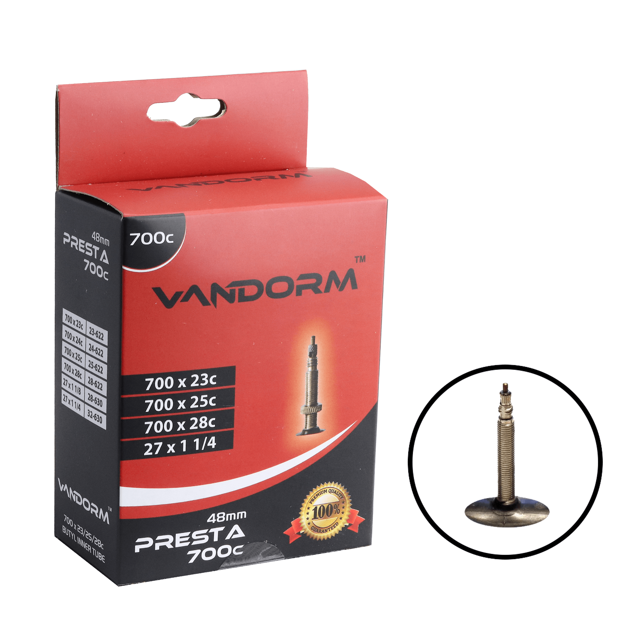 Vandorm 700c (27") Road Bike Inner Tube - Presta Valve