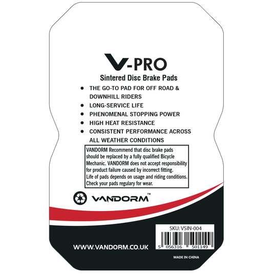 Vandorm V-PRO Sintered Compound Disc Brake Pads - Shimano B01S, Quad, Tektro, Giant, RST, TRP