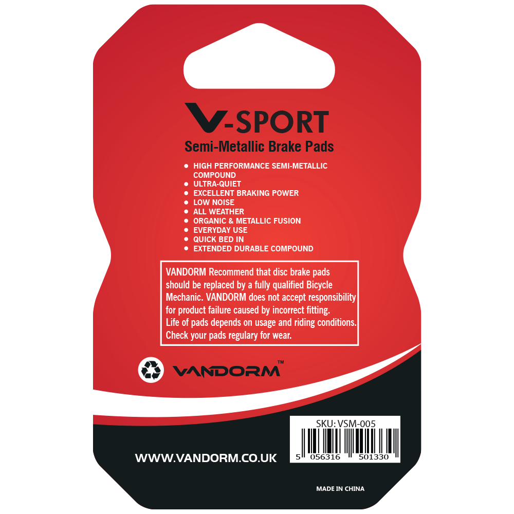Vandorm V-SPORT Semi Metalic Disc Brake Pads - Shimano XTR, Tektro