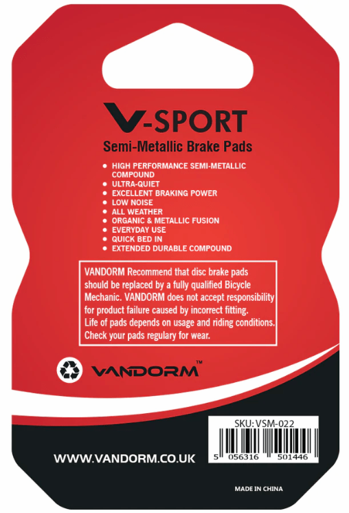 Vandorm V-SPORT Semi Metalic Disc Brake Pads - Avid Code Guide