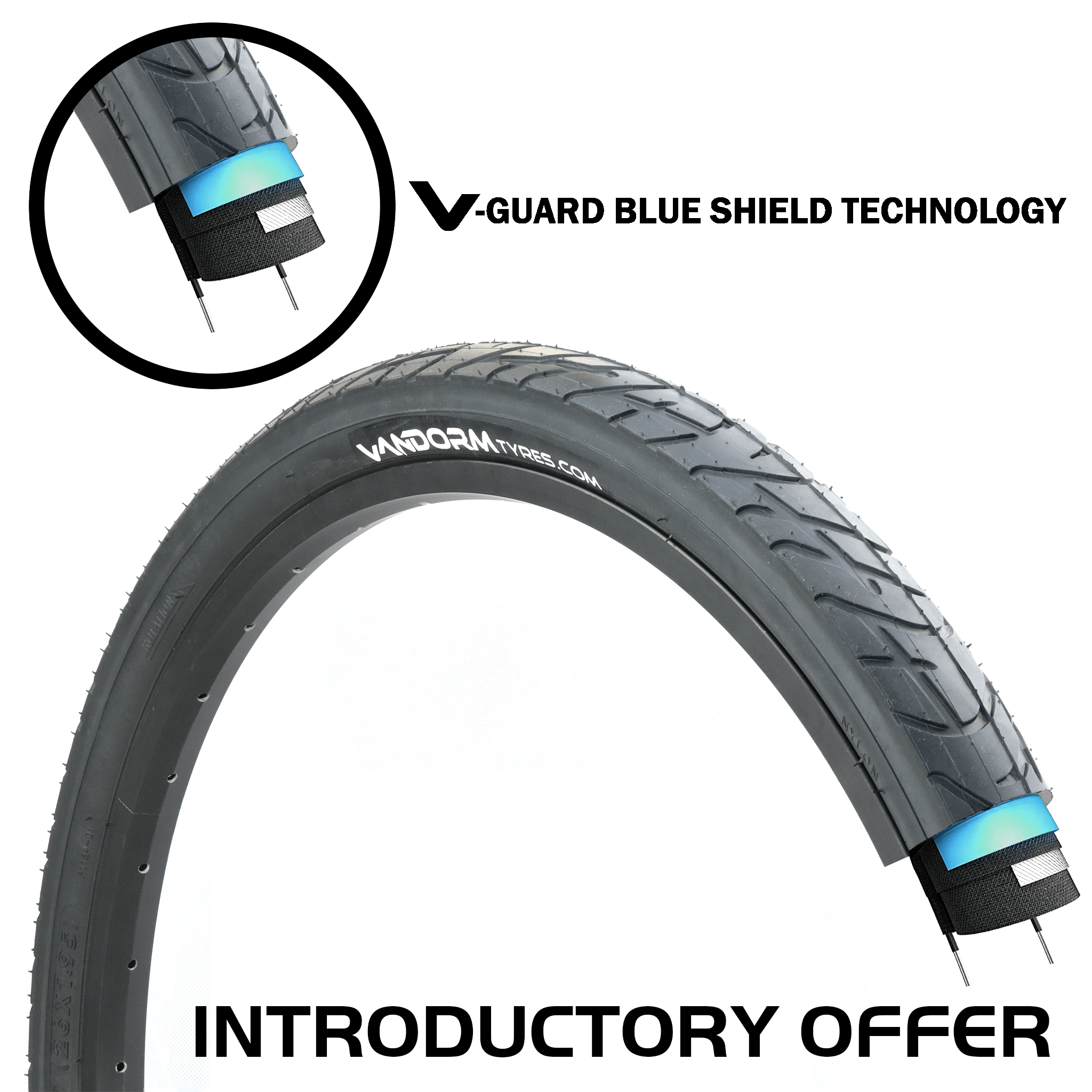 Vandorm Wind Mountain Bike Slick Tyre - 26" x 1.95" - PUNCTURE PROTECTION