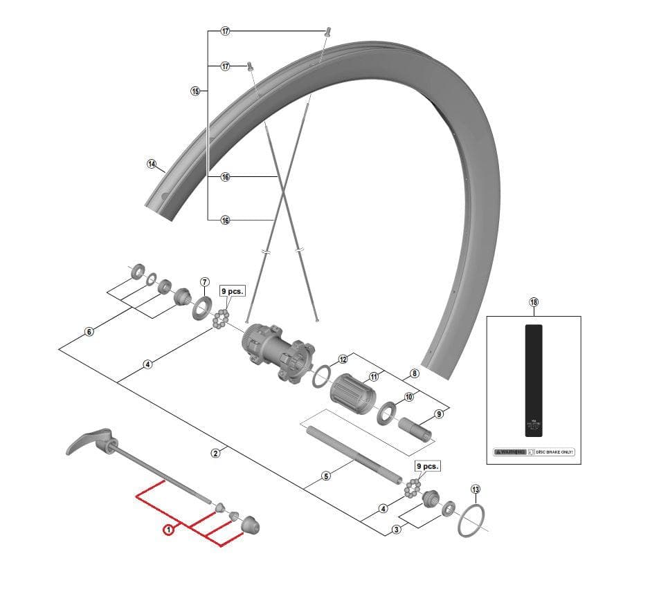 Shimano Metrea WH-U5000-R Complete Quick Release 173 mm - Y06G98020