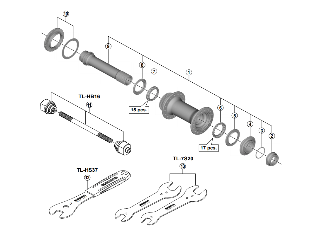 Shimano Spares HB-M618 complete hub axle