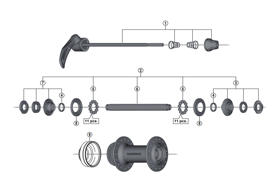 Shimano Spares HB-M4050 complete hub axle; 108 mm