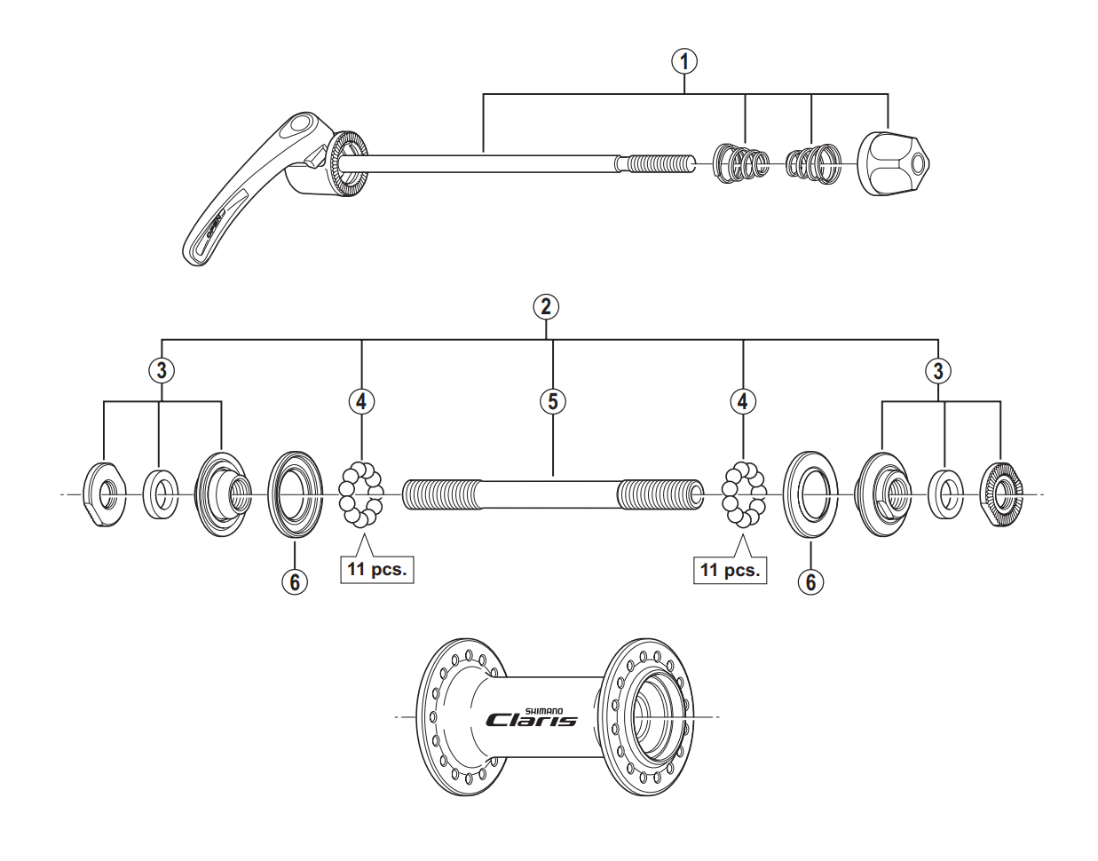 Shimano Spares HB-2400 complete quick release; 129 mm