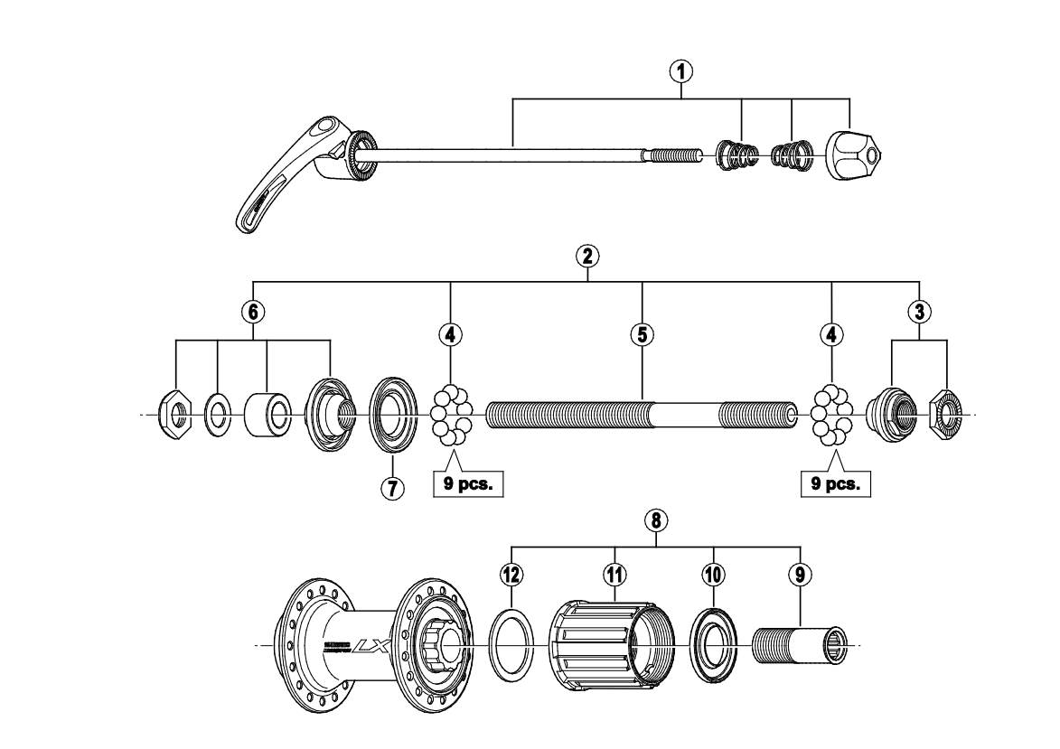 Shimano Spares FH-T670 complete quick release; 173 mm; black