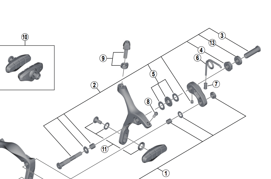 Shimano Spares BR-4700 front pivot assembly bolt 50.4 mm; pivot nut 10.5 mm