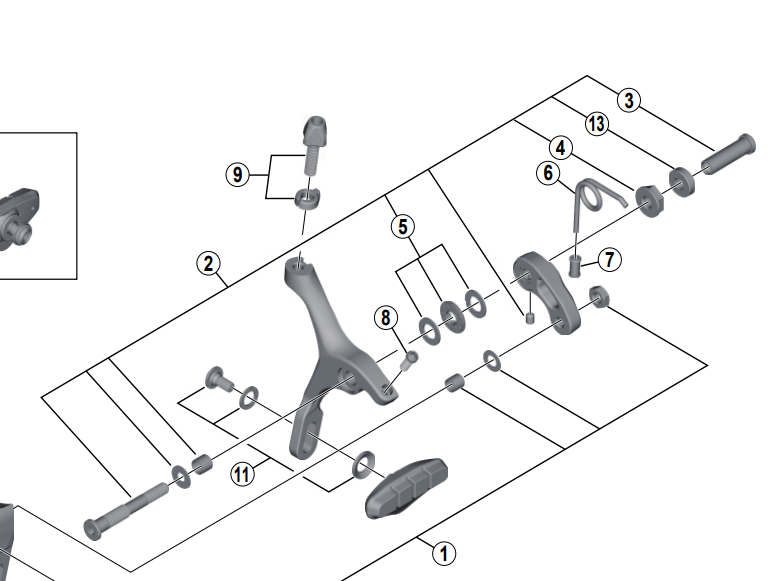 Shimano Spares BR-4700 front pivot assembly bolt 50.4 mm; pivot nut 32.0 mm