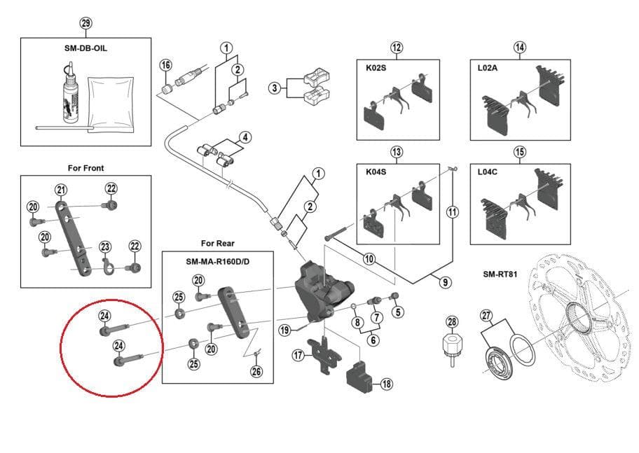 Shimano BR-RS505 Caliper Fixing Bolt C for 10mm Rear Mount Thickness - Y8N208000
