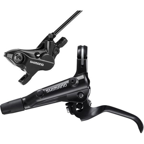 Shimano Non-Series MTB BL-MT501 bled brake lever and BR-MT520 4 pot Post mount calliper; rear left