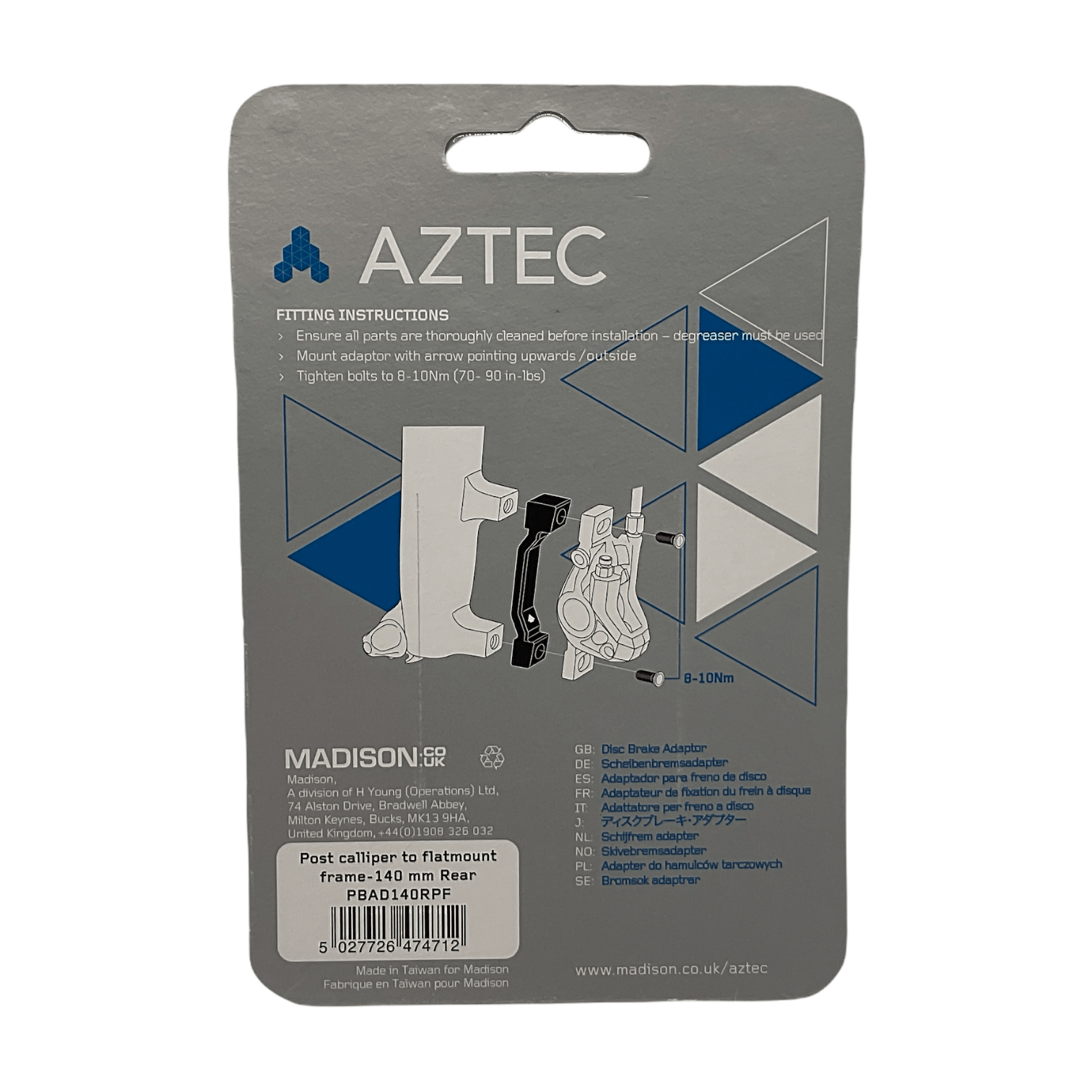 Aztec Adapter for post type calliper to flatmount frame; 140mm rear