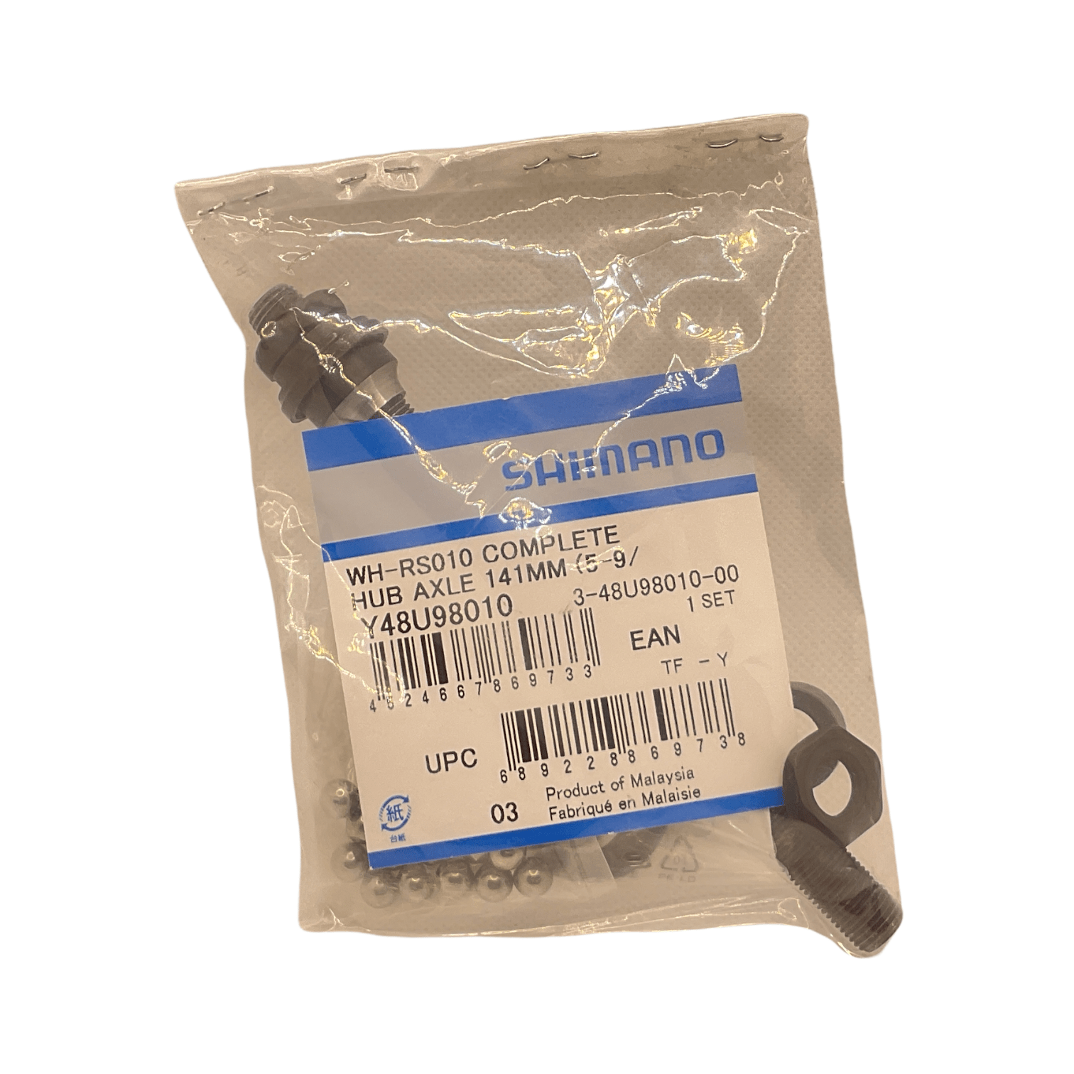 Shimano Spares WH-RS010 complete hub axle; 141 mm